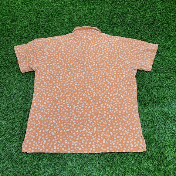 Vintage 90s Flower AOP Button Shirt Medium 20x25 Orange - Picture 2 of 12